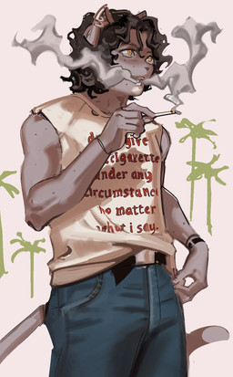 anthro bottomwear brown_hair cigarette clothing denim denim_bottomwear denim_clothing ear_piercing ear_ring grey_body grey_skin hair highlights_(coloring) jeans long_tail male muscular pants piercing pointy_ears ring_piercing short_hair simple_background sleeveless_shirt smoke smoke_from_mouth smoking smoking_cigarette solo tail text text_on_clothing white_highlights wristband yellow_eyes ddcrushh dylan_(ddcrushh) felid feline mammal digital_drawing_(artwork) digital_media_(artwork) english_text hi_res portrait three-quarter_portrait trans_(lore) trans_man_(lore)