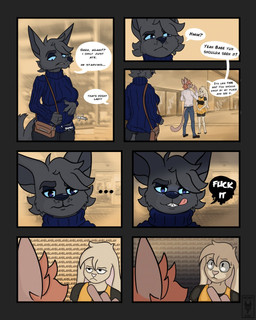 anthro bag bottomwear breasts claws clenched_teeth clothed clothing dialogue dress ears_back ellipsis fangs female fur group hair half-closed_eyes hand_on_belly licking licking_lips long_ears male mall narrowed_eyes pants pivoted_ears rumbling_stomach shirt sound_effects speech_bubble sweater tail teeth text tongue tongue_out topwear trio wide_eyed awoogasm canid canine canis domestic_cat felid feline felis lagomorph leporid mammal rabbit wolf 2020 comic hi_res signature