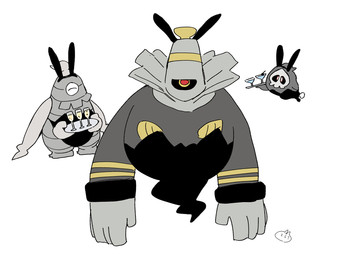 1_eye alcohol ambiguous_gender beverage bunny_costume clothing costume fake_ears fake_rabbit_ears group solo text thick_arms trio kwns_s_(nemu) nintendo pokemon dusclops dusknoir duskull generation_3_pokemon generation_4_pokemon ghost humanoid pokemon_(species) spirit hi_res