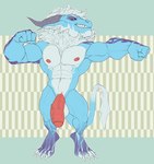 4_fingers 4_toes abs action_pose anthro arm_markings balls belly biceps big_balls big_muscles big_pecs big_penis black_horn black_sclera blue_arms blue_body blue_ears blue_feet blue_hands blue_head blue_legs blue_scales blue_tail claws deltoids digitigrade dipstick_tail ears_back eye_markings eyebrows feet fingers fist foreskin front_view fur genitals glans green_background half-closed_eyes horn huge_balls huge_penis humanoid_genitalia humanoid_hands humanoid_penis looking_at_viewer male manly markings multicolored_body multicolored_feet multicolored_head multicolored_scales multicolored_tail muscular muscular_anthro muscular_male muscular_thighs narrowed_eyes navel nipples nude nude_male obliques open_mouth open_smile partially_retracted_foreskin pecs penis pink_glans pink_nipples pink_penis pivoted_ears pose punch purple_arms purple_body purple_feet purple_hands purple_head purple_markings purple_scales quads scales serratus sharp_teeth short simple_background smile solo standing tail tail_markings teeth thick_penis toes triceps two_tone_arms two_tone_hands two_tone_tail vein veiny_penis white_balls white_belly white_body white_chest white_claws white_eyebrows white_eyes white_feet white_fur white_head white_inner_ear white_markings white_scales white_tail bristol mythology dragon mythological_creature mythological_scalie scalie 2021 absurd_res colored digital_drawing_(artwork) digital_media_(artwork) flat_colors full-length_portrait hi_res portrait