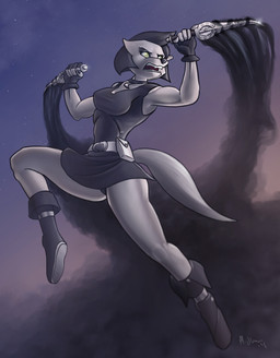 anthro clothed clothing dagger darkness fangs female jewelry melee_weapon necklace open_mouth solo teeth weapon woadedfox canid canine canis mammal wolf absurd_res hi_res