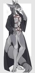 absurd_res anthro clothing coat erection eyewear femboy ferka genitals glasses grey_background hair hi_res horn humanoid_genitalia humanoid_penis long_hair long_tail male penis sahash simple_background solo tail the_crown_of_leaves tja topwear