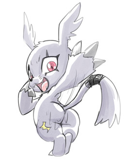 anthro belt bubble_butt butt butt_slap chibi claws fur grey_body grey_fur looking_at_viewer male rear_view red_eyes simple_background slap slapping_own_butt slapping_self smile solo white_background lkiws bandai_namco digimon digimon_(species) gazimon hi_res