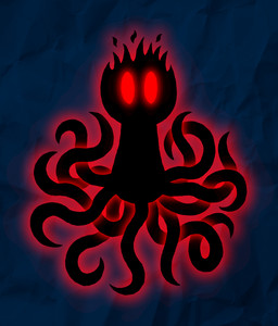 ambiguous_gender black_tentacles blue_background floating front_view glowing glowing_body glowing_eyes looking_at_viewer red_glow simple_background solo tentacles textured_background iykury iykury_(character) shadow_creature tentacle_creature 2026 digital_media_(artwork) hi_res