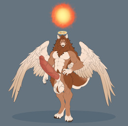 abs animal_genitalia anthro ball_tuft balls big_balls big_penis ears_up erection feathered_wings feathers foreskin fur genitals hair halo hand_on_hip huge_balls huge_penis humanoid_genitalia humanoid_penis hybrid_genitalia hybrid_penis looking_at_viewer male multi_eye multicolored_body multicolored_fur muscular muscular_anthro muscular_male paws penis pubes sheath sheathed_humanoid_penis smile smiling_at_viewer solo standing sun tuft wings giselle_orochi sam_hansen angel canid canine canis domestic_dog livestock_guardian_dog mammal molosser pastoral_dog spitz absurd_res hi_res