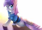 blue_eyes bottomless clothed clothing female feral fur grey_body grey_fur hair looking_at_viewer purple_hair shadow simple_background solo white_background gashiboka friendship_is_magic hasbro my_little_pony maud_pie_(mlp) earth_pony equid equine horse mammal pony 2014 absurd_res hi_res