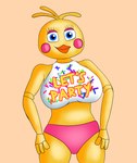 anthro bib big_breasts blue_eyes breasts clothing female hands_on_hips pink_clothing pink_underwear smile solo underwear wide_hips yellow_body charl33 five_nights_at_freddy's five_nights_at_freddy's_2 scottgames chica_(fnaf) avian bird chicken galliform gallus_(genus) humanoid phasianid