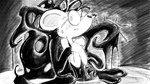 16:9 animal_crossing anthro big_ears black_tentacles bodily_fluids clothed clothing digital_drawing_(artwork) digital_media_(artwork) dragonweirdo dripping ears_back eyewear female frown glasses glistening glistening_clothing glistening_swimwear greyscale hallucination hi_res holding_arm holding_own_arm looking_back mammal monochrome mouse murid murine nervous nintendo one-piece_swimsuit outside partially_submerged petri_(animal_crossing) pivoted_ears rodent round_glasses scared solo story story_in_description sweat sweatdrop swimwear tentacle_around_arm tentacle_creature tentacles water wearing_glasses wet widescreen worried