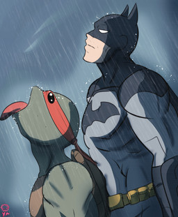 anthro cosplay crossover_cosplay drinking_rain duo green_body green_scales light-skinned_male light_body light_skin male mouth_open_rain muscular muscular_human muscular_male raining scales superhero tongue tongue_out yoshikage_anon batman_(series) dc_comics teenage_mutant_ninja_turtles this_is_where_i_watched_my_parents_die yummy_rain_(meme) batman raphael_(tmnt) human mammal reptile scalie turtle 2024 crossover digital_drawing_(artwork) digital_media_(artwork) hi_res meme watermark