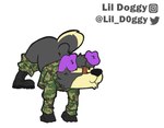 all_fours ambiguous_gender anthro ass_up boots bottomwear bottomwear_down butt chibi clothed clothing combat_boots footwear gloves handwear jack-o'_pose military_uniform pants pants_down partially_clothed pose purple_ears shoes solo uniform lil_doggy_(artist) lil_doggy border_collie canid canine canis collie domestic_dog herding_dog mammal pastoral_dog sheepdog absurd_res hi_res