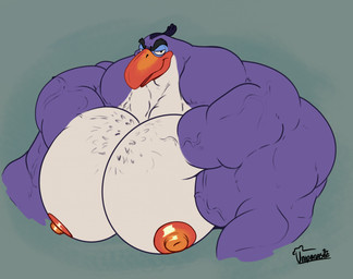 anthro anthrofied areola beak biceps big_areola big_muscles big_nipples big_pecs black_eyebrows black_eyes black_hair blue_body body_hair chest_hair deltoids eye_markings eye_spots eyebrows grin hair half-closed_eyes huge_muscles huge_pecs hunched_over hyper hyper_muscles hyper_pecs looking_at_viewer male markings muscular muscular_male narrowed_eyes nipples orange_beak orange_nipples pecs simple_background smile solo thick_eyebrows thick_neck trapezius triceps vein veiny_muscles white_body white_markings white_sclera uniparasite disney the_lion_king zazu_(the_lion_king) avian bird bucerotiform hornbill red-billed_hornbill 2025 bust_portrait hi_res portrait signature