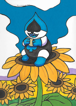 black_bodysuit black_clothing black_skinsuit blue_boots blue_clothing blue_footwear blue_tongue bodysuit boots clothing cloud eating flower flower_field food footwear male markers not_furry open_mouth open_smile outside plant shoes sitting skinsuit sky smile solo spades_(suit) suit_symbol sunflower sunflower_seeds teeth tight_clothing tongue lunarpanda8686 deltarune undertale_(series) lancer_(deltarune) darkner humanoid hi_res traditional_media_(artwork)