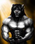 abs anthro ear_piercing genitals male mane muscular muscular_anthro muscular_male nipple_piercing nipples nude pecs penis piercing snarling solo vein dynafurryart felid lion mammal pantherine