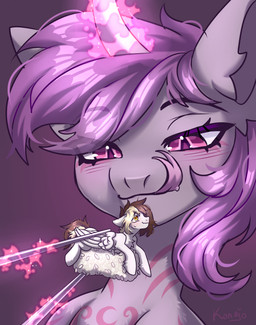 blush bodily_fluids brown_hair duo extreme_size_difference eyelashes feathered_wings feathers female female_pred feral food fur hair horn licking licking_lips magic magic_user male male_prey micro_male nervous nude pink_eyes purple_body purple_fur purple_hair rice saliva saliva_on_tongue size_difference tongue tongue_out vore white_body white_fur wings yellow_eyes konejo hasbro my_little_pony mythology fan_character equid equine mammal mythological_creature mythological_equine pegasus unicorn 2023 colored digital_drawing_(artwork) digital_media_(artwork) hi_res shaded