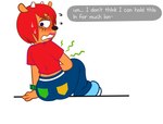 anthro blush butt female hair imminent_fart lipstick makeup red_hair sitting solo text pornshlub parappa_the_rapper sony_corporation sony_interactive_entertainment um_jammer_lammy lammy_lamb bovid caprine mammal sheep 2022 english_text hi_res