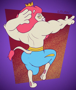 abstract_background anthro arm_tuft blue_eyes butt clothed clothing digitigrade elbow_tuft fur gesture hand_behind_head hand_gesture looking_back male mane muscular pink_mane pointing pose sharp_teeth smug solo teeth toony topless tuft white_body white_fur yellow_sclera gavanzude cartoon_network mao_mao:_heroes_of_pure_heart king_snugglemagne_xxv felid lion mammal pantherine alternate_version_at_paywall digital_drawing_(artwork) digital_media_(artwork) hi_res signature