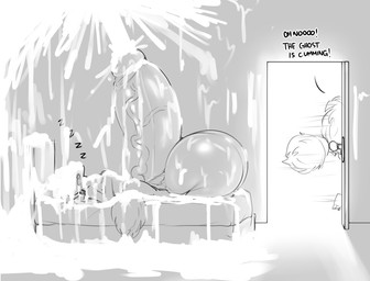 anthro balls bed bedroom big_balls big_penis bodily_fluids cum cum_on_bed cum_on_ceiling cum_on_ground cum_on_self cum_on_wall cumshot dialogue door duo ejaculation erection excessive_cum excessive_genital_fluids fleeing fur furniture furry_tail genital_fluids genitals glans hair huge_balls huge_penis hyper hyper_balls hyper_genitalia hyper_penis inside long_hair lying lying_on_bed male on_back on_bed open_door orgasm penis sleeping sleeping_nude slim_male snout tail text vein veiny_penis marvolk mark_(marvolk) canid canine mammal 2022 english_text greyscale hi_res monochrome sketch