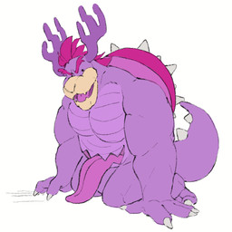 anthro antlers belly belly_mouth hooves horn huge_tongue kneeling male multi_eye muscular muscular_male open_mouth purple_body purple_eyes solo tail tongue tolox mario_bros nintendo asmodai_(asmodai) bowser demon koopa reptile scalie 1:1