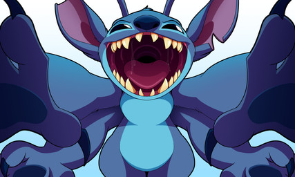 4_arms antennae_(anatomy) anthro black_eyes black_outline blue_body blue_claws blue_finger_claws blue_fur blue_nose blue_pawpads bodily_fluids claws finger_claws fur head_tuft imminent_vore male mouth_shot multi_arm multi_limb notched_ear open_mouth outline pawpads saliva sharp_teeth simple_background solo teeth tongue tuft vore white_background eyeofcalamity disney lilo_and_stitch stitch_(lilo_and_stitch) alien experiment_(lilo_and_stitch) 2026 absurd_res cel_shading digital_drawing_(artwork) digital_media_(artwork) hi_res shaded