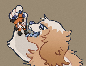 anthro black_body black_fur blue_eyes blue_nose blue_tongue bodily_fluids duo facial_tuft fur larger_pred male male/male open_mouth oral_vore orange_body orange_fur saliva saliva_on_tongue saliva_string size_difference snack soft_vore tan_body tan_fur tear_trough tired tongue tuft unwilling_prey vore white_body white_fur z00bey fuji_(z00bey) canid canine canis domestic_dog fox japanese_chin mammal red_fox toy_dog true_fox