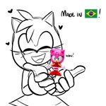 anthro brazilian_flag clothing eyes_closed female figurine gloves handwear happy heart_symbol open_mouth open_smile smile solo text lettuce_(artist) sega sonic_the_hedgehog_(series) amy_rose eulipotyphlan hedgehog mammal 1:1 2025 english_text hi_res