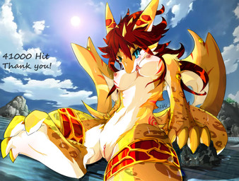 anthro blue_eyes blush bodily_fluids breasts clitoris cloud feet female genitals hindpaw horn licking looking_at_viewer markings nipples non-mammal_breasts non-mammal_nipples nude outside paws rock seaside sky solo spots spread_legs spreading sun sweat tail tongue tongue_out vulva water wings dragoon86 mythology dragon mythological_creature mythological_scalie scalie