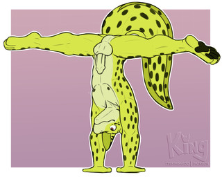 anthro balls big_tail flexible foreskin genitals handstand humanoid_genitalia humanoid_penis male markings nude pawpads penis purple_background simple_background splits spots spotted_body spotted_skin spread_legs spreading tail unretracted_foreskin yellow_body yellow_skin kingdraws banana_(tenpoundhammer) aquatic eel felid feline fish hybrid mammal serval absurd_res hi_res