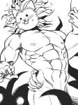 abs biceps blush hair male muscular muscular_male nipples nude pecs quads solo daisuke the_battle_cats the_cat_god animal_humanoid humanoid 3:4 monochrome