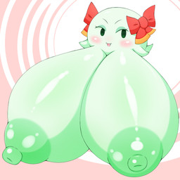 accessory areola big_areola big_breasts big_nipples blush bow_(feature) bow_accessory bow_ribbon breasts female green_body green_nipples hair_accessory hair_bow hair_ribbon huge_areola huge_breasts huge_nipples hyper hyper_areola hyper_breasts hyper_nipples nipples not_furry nude open_mouth puffy_areola puffy_nipples ribbons solo omenyanozero mario_bros nintendo paper_mario lady_bow boo_(mario) ghost spirit waddling_head 1:1 hi_res
