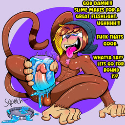 bodily_fluids container cum genital_fluids genitals jar looking_pleasured male masturbation paws penetrable_sex_toy penis profanity sex_toy solo text johnnyjellyjaw quent_(monkeyboi) goo_creature haplorhine mammal monkey primate 1:1 english_text hi_res