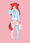 ageplay blush bodily_fluids bunnyhopps_(diaper) clothed clothing diaper embarrassed female freckles frown fur genital_fluids green_eyes hair holding_object holding_plushie hoodie infantilism legwear markings mismatched_socks one_eye_closed pacifier pacifier_clip plushie red_body red_fur red_hair roleplay solo stockings striped_body striped_markings striped_tail stripes tail tail_markings thigh_highs tired topwear unclean_diaper urine used_diaper wearing_diaper wet_diaper wetting white_body white_skin floofnfluff abuniverse bunnyhopps ailurid animal_humanoid humanoid mammal red_panda absurd_res hi_res