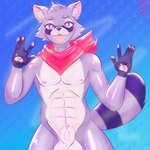 ahegao anthro genitals looking_pleasured male nipples nude penis red_scarf scarf sex solo video_game_reference katciao indigo_park rambley_raccoon mammal procyonid raccoon rodent 1:1 absurd_res hi_res