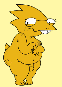 anthro balls buckteeth genitals gynomorph humanoid_hands intersex navel nude_anthro nude_gynomorph overweight overweight_anthro overweight_gynomorph overweight_intersex penis short_tail simple_background solo standing tail teeth yellow_background yellow_body barvey undertale_(series) alphys 2026 digital_drawing_(artwork) digital_media_(artwork) english_description
