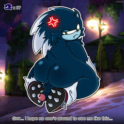 angry anthro balls big_butt black_nose blue_body blue_ears blue_fur blue_hair blue_tail bodily_fluids butt clothing cross-popping_vein dripping fangs footwear fur gameplay_mechanics genital_fluids genitals green_eyes grey_body grey_fur grey_hair hair kneeling looking_back male multicolored_body multicolored_clothing multicolored_footwear multicolored_fur multicolored_hair multicolored_shoes outside penis precum precum_drip purple_clothing purple_footwear purple_shoes purple_sneakers rear_view sharp_teeth shoes short_tail sneakers solo tail teeth text thick_thighs three-quarter_view two_tone_clothing two_tone_footwear two_tone_hair two_tone_shoes two_tone_sneakers white_clothing white_footwear white_shoes white_sneakers rydryd 67_(meme) sega sonic_the_hedgehog_(series) sonic_unleashed sonic_the_hedgehog sonic_the_werehog eulipotyphlan hedgehog mammal werecreature wereeulipotyphlan werehog 1:1 2026 absurd_res artist_name digital_media_(artwork) english_text hi_res