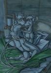 anthro bed butt duo eyes_closed fur furniture kissing love male male/male nude on_bed romantic romantic_couple white_body white_fur danogambler albino mammal mouse murid murine rodent traditional_media_(artwork)