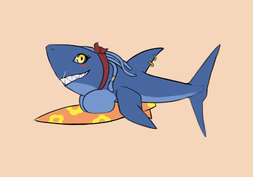 big_breasts blue_body blush breast_squish breasts busty_feral clothed clothed_feral clothing dreadlocks eyelashes female feral feralized fin fin_piercing furgonomic_piercing furgonomics huge_breasts kerchief lying non-mammal_breasts on_front piercing sharp_teeth simple_background smile solo sparkles squish surfboard tan_background teeth yellow_eyes narley aria_(neracoda) aquatic fish shark hi_res