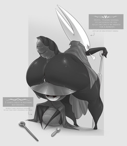 2_horns anthro arthropod_abdomen big_butt biped blush bodily_fluids butt clothing dialogue directional_arrow duo ellipsis empty_eyes eyes_closed female fingers genitals holding_melee_weapon holding_object holding_weapon horn huge_butt male melee_weapon sitting sitting_on_another sitting_on_head sweat sweatdrop talking_to_another text text_box vulva weapon white_text mr_johnhalo hollow_knight:_silksong hollow_knight_(franchise) team_cherry hornet_(hollow_knight) sherma_(hollow_knight:_silksong) arthropod 2025 absurd_res english_text hi_res monochrome