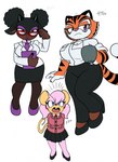 anthro big_breasts black_hair blue_eyes bottomwear breasts brown_eyes clothing coffee_mug emanata eyelashes eyewear female footwear fur glasses group hair hair_buns high_heels horn office_lady open_mouth orange_body orange_fur pink_body pink_fur pink_hair purple_eyes shirt shoes skirt striped_body striped_fur stripes thick_thighs topwear trio twintails_(hairstyle) white_body white_fur wide_hips omegasunburst sega sonic_the_hedgehog_(series) bovid caprine felid mammal mouse murid murine pantherine rodent sheep tiger 2024 absurd_res hi_res