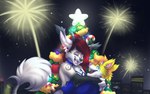 anthro christmas_decorations christmas_lights christmas_ornament christmas_tree city duo female fireworks holidays love male night plant quimera romantic romantic_couple tree naoto christmas canid canine fox mammal hi_res