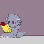 ambiguous_gender anthro console fur gaming grey_body grey_fur playing_video_game purple_eyes sitting solo tail kuge game_boy game_boy_family nintendo pokemon espurr generation_6_pokemon pokemon_(species)