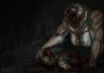 anthro blood blood_in_mouth blood_on_hand blood_splatter bodily_fluids bodypaint casual_nudity duo female gore guts gutspill macabre nude organs realistic scenery tasteful_nudity mortalskull felid feline hyena lion mammal pantherine spotted_hyena absurd_res half-length_portrait hi_res portrait