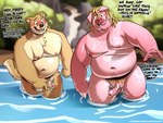 2024 absurd_res anthro anthro_on_anthro areola balls beach belly big_belly big_moobs blurred_background blush bouncing_penis canid canine canis dialogue domestic_dog domestic_pig duo emanata english_text erection eyebrows facial_hair foreskin fur genitals glans hair hi_res kamudragon male male/male mammal moobs motion_lines navel nipples nude open_mouth open_smile outside overweight overweight_anthro overweight_male partially_submerged penis plant pubes realistic_penis_size sand skinny_dipping smile sound_effects standing stubble suid suina sus_(pig) teeth text thick_thighs tongue tree tuft url walking water