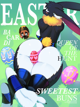 alternate_species anthro bedroom_eyes big_breasts big_butt black_body black_fur breasts butt clothed clothing egg feet female fur grass holidays legwear long_ears looking_at_viewer looking_back lying multicolored_body multicolored_fur narrowed_eyes on_front plant seductive solo text thick_thighs thigh_highs toes two_tone_body two_tone_fur white_body white_fur muart242 easter bacardi_(muart242) mutt_(muart242) lagomorph leporid mammal rabbit 2026 3:4 absurd_res english_text hi_res