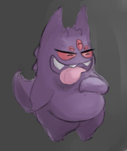 3_toes 5_eyes ambiguous_gender belly feet front_view grey_background multi_eye open_mouth open_smile purple_body red_eyes red_sclera sharp_teeth short simple_background smile solo standing teeth three-quarter_view toes tongue tongue_out nobodyshouse nintendo pokemon generation_1_pokemon gengar pokemon_(species) 2017 colored_sketch digital_drawing_(artwork) digital_media_(artwork) full-length_portrait portrait sketch