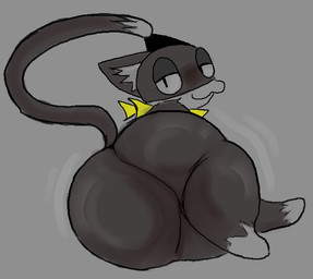 anthro big_butt butt dipstick_tail grey_body half-closed_eyes huge_butt leg_markings looking_at_viewer looking_back male markings narrowed_eyes nude shortstack shortstack_male smile socks_(marking) solo tail tail_markings thick_thighs wide_hips awakecore atlus megami_tensei persona_(series) persona_5 sega morgana_(persona) domestic_cat felid feline felis mammal