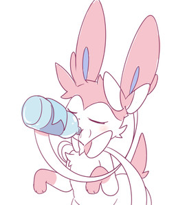 blush bottle bow_(anatomy) bow_(feature) container drinking eyes_closed female feral fur hydration pink_body pink_fur ribbons_(anatomy) simple_background solo tendrils water water_bottle white_background white_body white_fur catedging nintendo pokemon eeveelution generation_6_pokemon pokemon_(species) sylveon