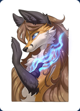 ambiguous_gender anthro card hair long_hair magic playing_card pupils semi-anthro smile solo white_pupils hioshiru zoey_(tamerlee) canid canine fox mammal trans_(lore)