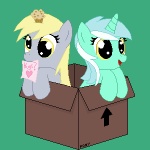 1:1 2013 alpha_channel animated blonde_hair box container derpy_hooves_(mlp) duo ear_twitch english_text equid equine female feral food friendship_is_magic green_hair hair hasbro heart_symbol horn hugs? if_it_fits_i_sits_(meme) in_box in_container low_res lyra_heartstrings_(mlp) mammal meme muffin multicolored_hair my_little_pony mythological_creature mythological_equine mythology short_playtime simple_background text tomdantherock transparent_background two_tone_hair unicorn white_hair yellow_eyes