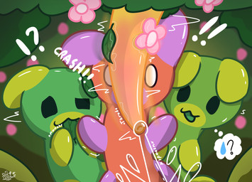 ambiguous_gender anus big_penis bodily_fluids eating feral flower genital_fluids genitals grass group leaf male male/ambiguous penis plant precum splash surpised dstitan bits_and_bops arthropod caterpillar flow_worms_(bits_and_bops) glowworm grub_(insect) insect larva worm hi_res