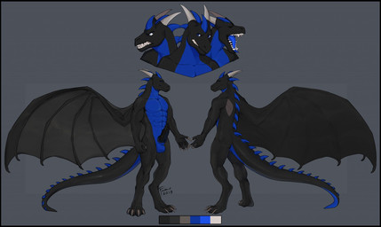 animal_genitalia anthro back_spikes balls black_body black_penis black_wings blue_balls blue_body blue_eyes blue_sheath blue_tongue color_swatch erection eyes_closed genitals grey_background grey_wings head_spikes horn knot male membrane_(anatomy) membranous_wings mouth_closed muscular muscular_anthro muscular_male nude open_mouth penis retracted_sheath ridged_penis sheath simple_background solo spiked_tail spikes spikes_(anatomy) standing tail three-quarter_view tongue white_horn wings famir mythology daikai dragon mythological_creature mythological_scalie scalie 2019 dated model_sheet signature